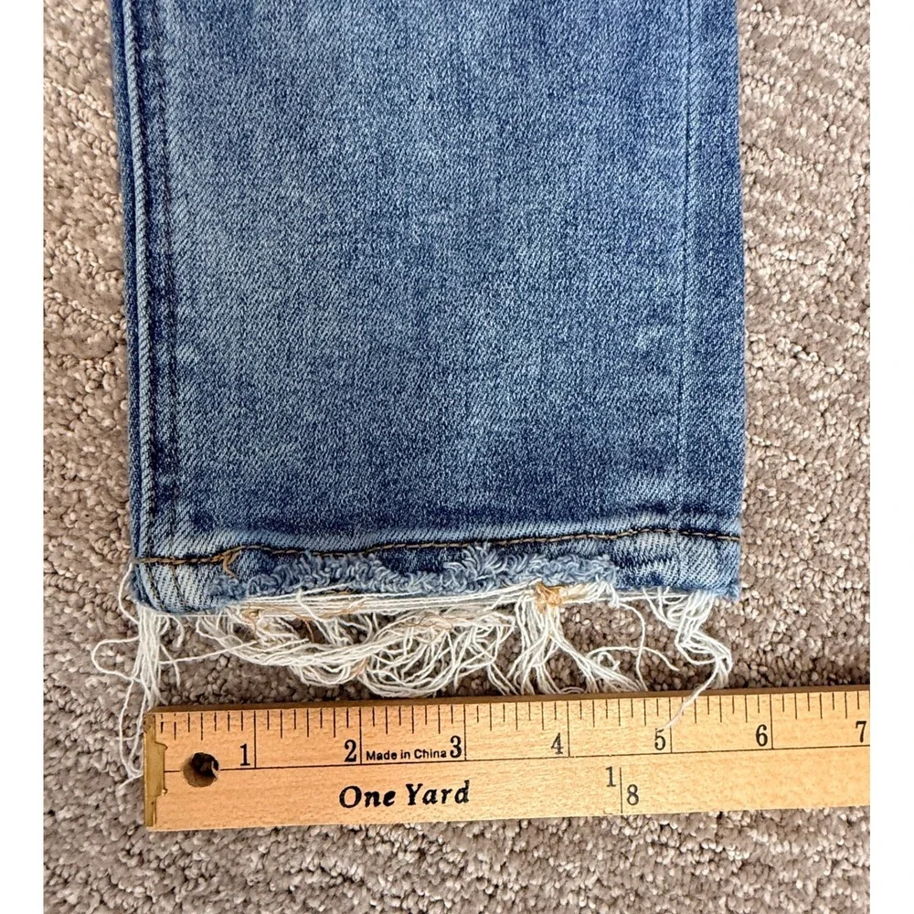 Mica Denim Jeans Womens 25 Blue Straight Leg Distressed Raw Hem High Rise‎